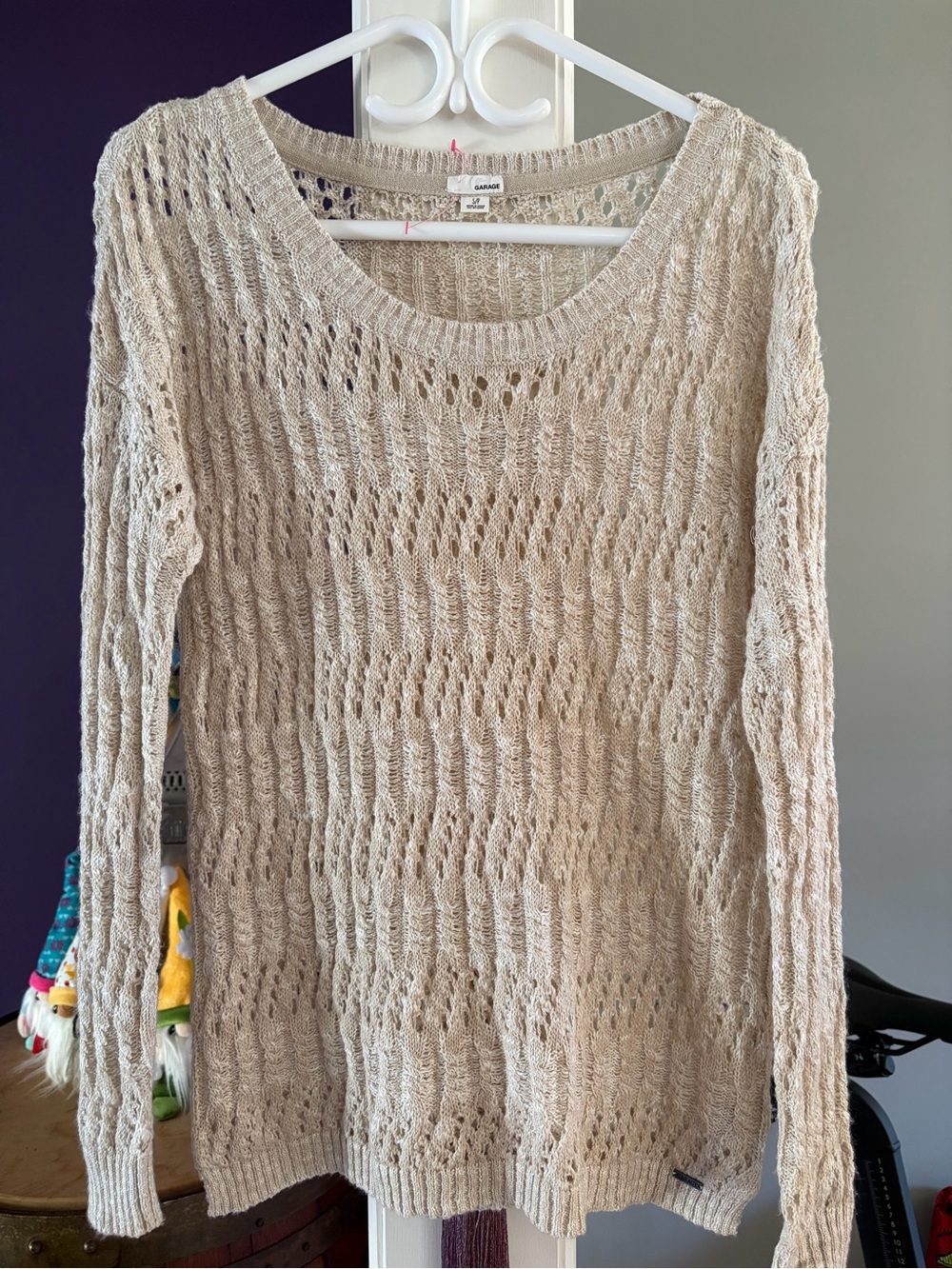 Garage Open-Knit Cream Scoop Neck Sweater